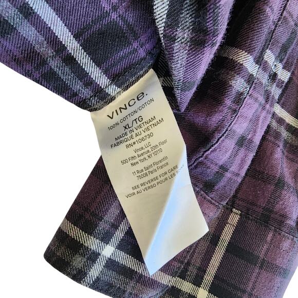 Vince Mens Berkeley Plaid Shirt Size XL Purple Classic Fit Button Down Collared - Picture 7 of 11